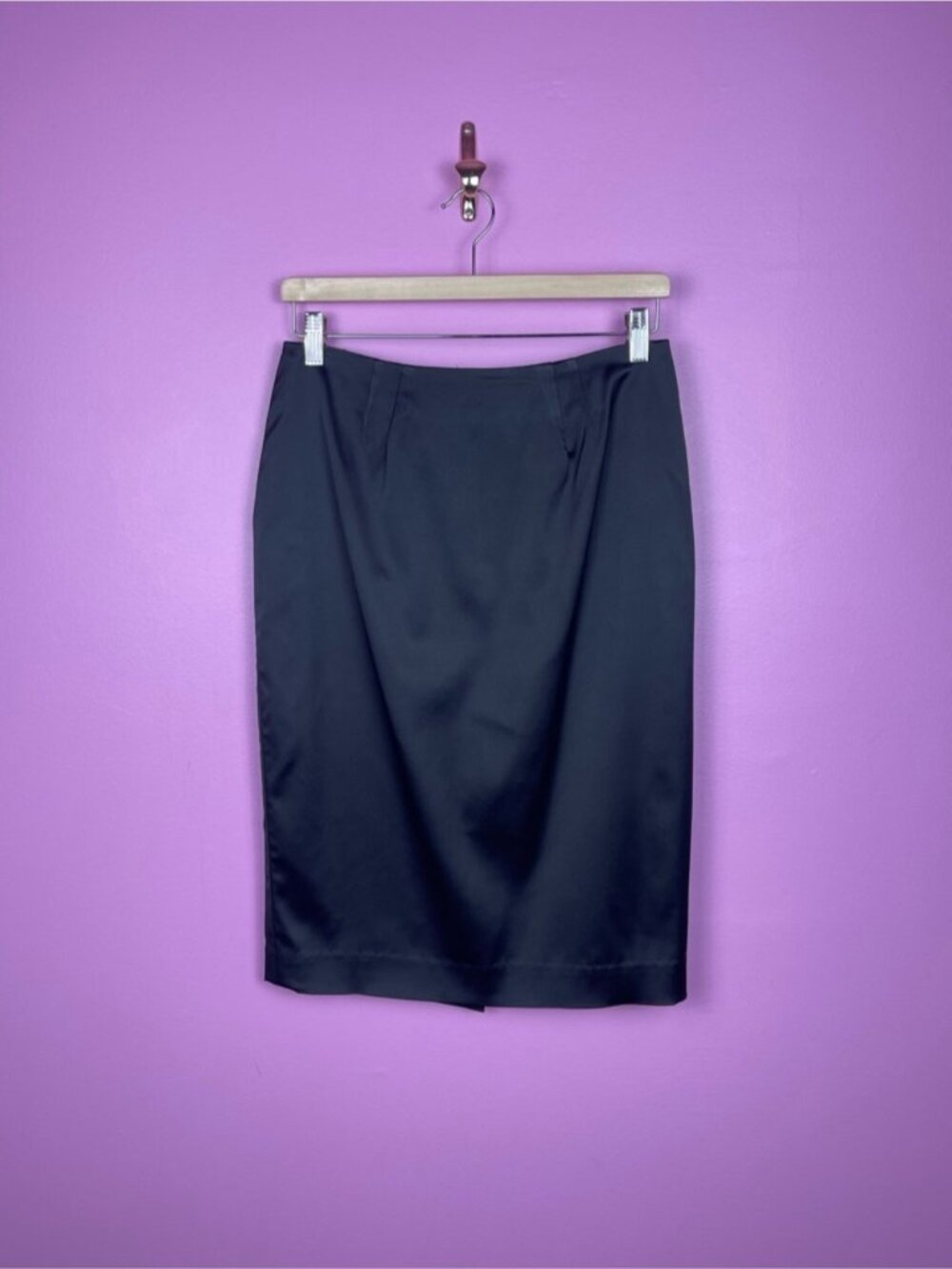 Vintage Escada Satin Pencil Skirt Black Tailored Luxe Women’s Medium - Picture 2 of 12